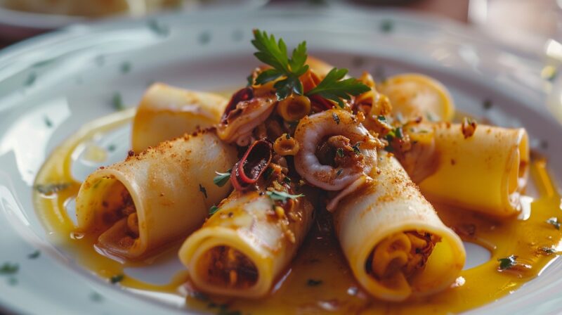 Suggerimenti per il Successo - Mezzi Paccheri con Calamari Ripieni in Bianco